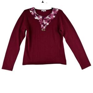 Vintage Carducci Sweater Women M Embroider Scoop Neck Art To Wear Coin Embellish